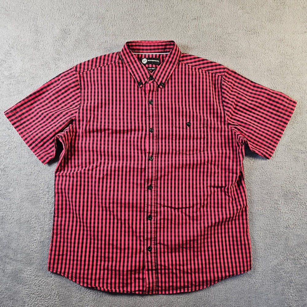 Weatherproof Mens‎ XL Red Black Gingham Plaid Short Sleeve Button Down Shirt